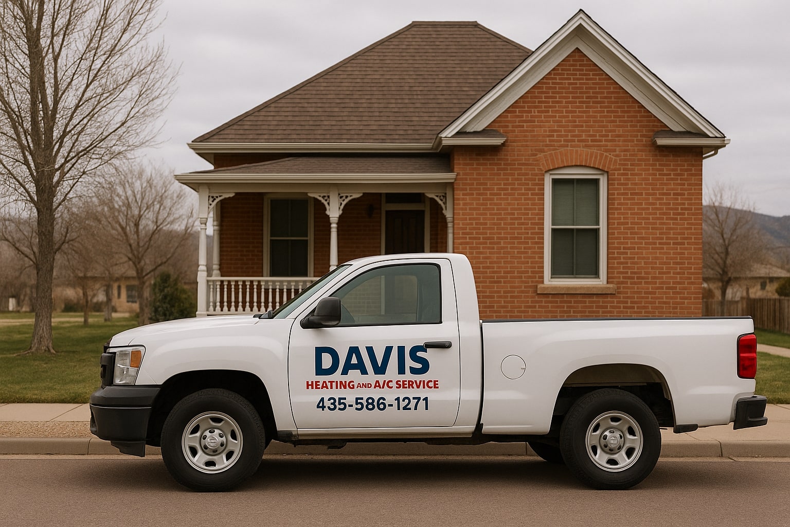 picture of Davis Heating technician arriving at Beaver UT home