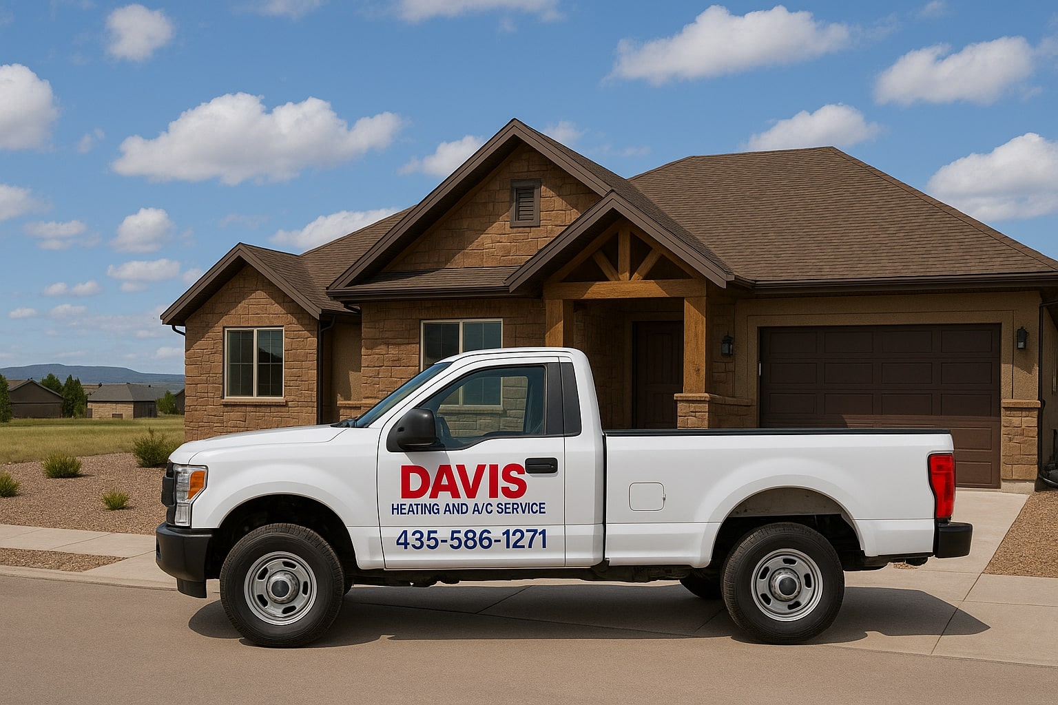 Picture of Davis Heating and AC Service truck in front of an Enoch UT hope for AC Repair